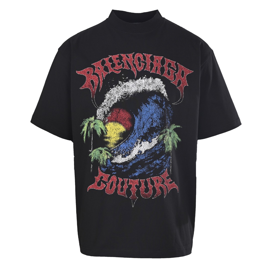 BALENCIAGA 하와이안 트리플 컬러 야자수 반팔 티셔츠