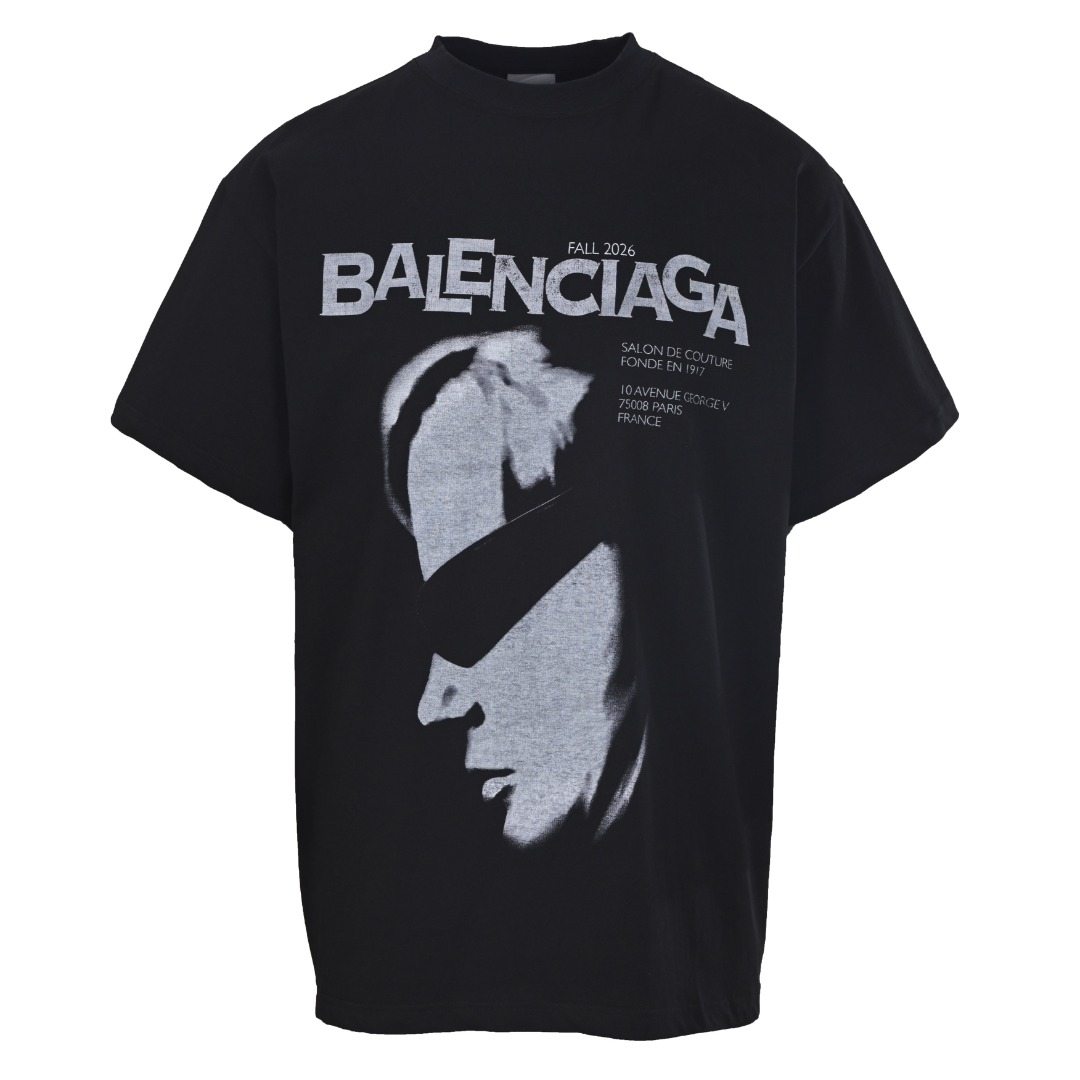 BALENCIAGA 인물 레터링 프린트 반팔 티셔츠